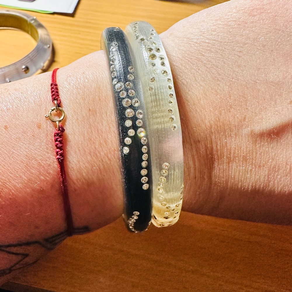 Set of 2 Authentic Alexis Bittar Hinged Lucite & Crystal Bracelets/Bangles.